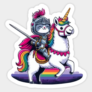 Cute Kawaii Cat Riding Unicorn Rainbow Llama Alpaca Fun RPG Fantasy Game Pet Lover Sticker